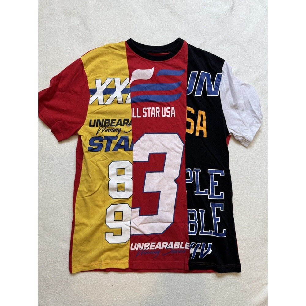 Seven Souls Men’s T Shirt All Over Logo Colorblock Small